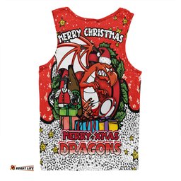 St. George Illawarra Dragons Christmas Custom Men Singlet - Merry Christmas Our Beloved Team With Aboriginal Dot Art Pattern Men Singlet