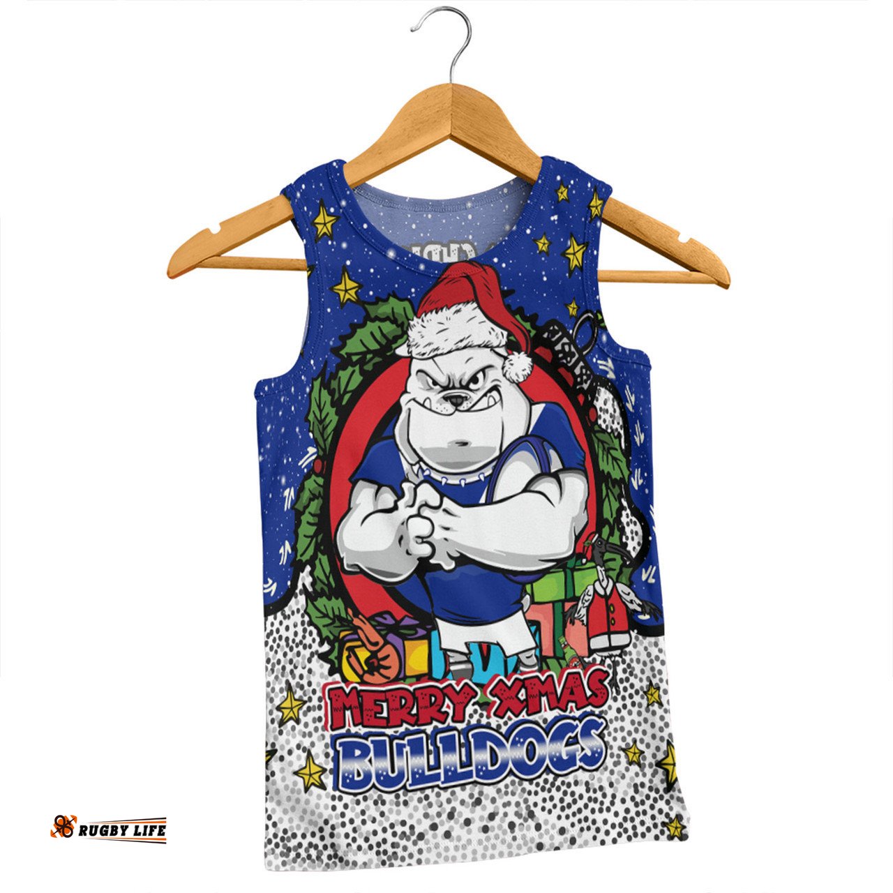 Canterbury-Bankstown Bulldogs Christmas Custom Men Singlet - Merry Christmas Our Beloved Team With Aboriginal Dot Art Pattern Men Singlet