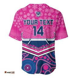 Custom Cowboys Rugby Christmas Baseball Jersey Shirt Merry Xmas Mix Aboriginal Art Pink Version