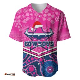 Custom Cowboys Rugby Christmas Baseball Jersey Shirt Merry Xmas Mix Aboriginal Art Pink Version