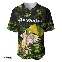 Custom Personalised Australia Baseball Jersey Shirt Golden Wattle Mix Cockatoo And Map