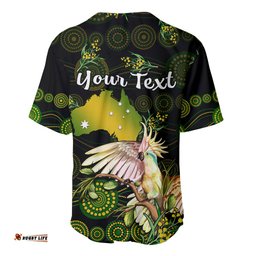Custom Personalised Australia Baseball Jersey Shirt Golden Wattle Mix Cockatoo And Map