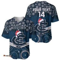 Custom Blues Football Christmas Baseball Jersey Shirt Merry Xmas Mix Aboriginal Art