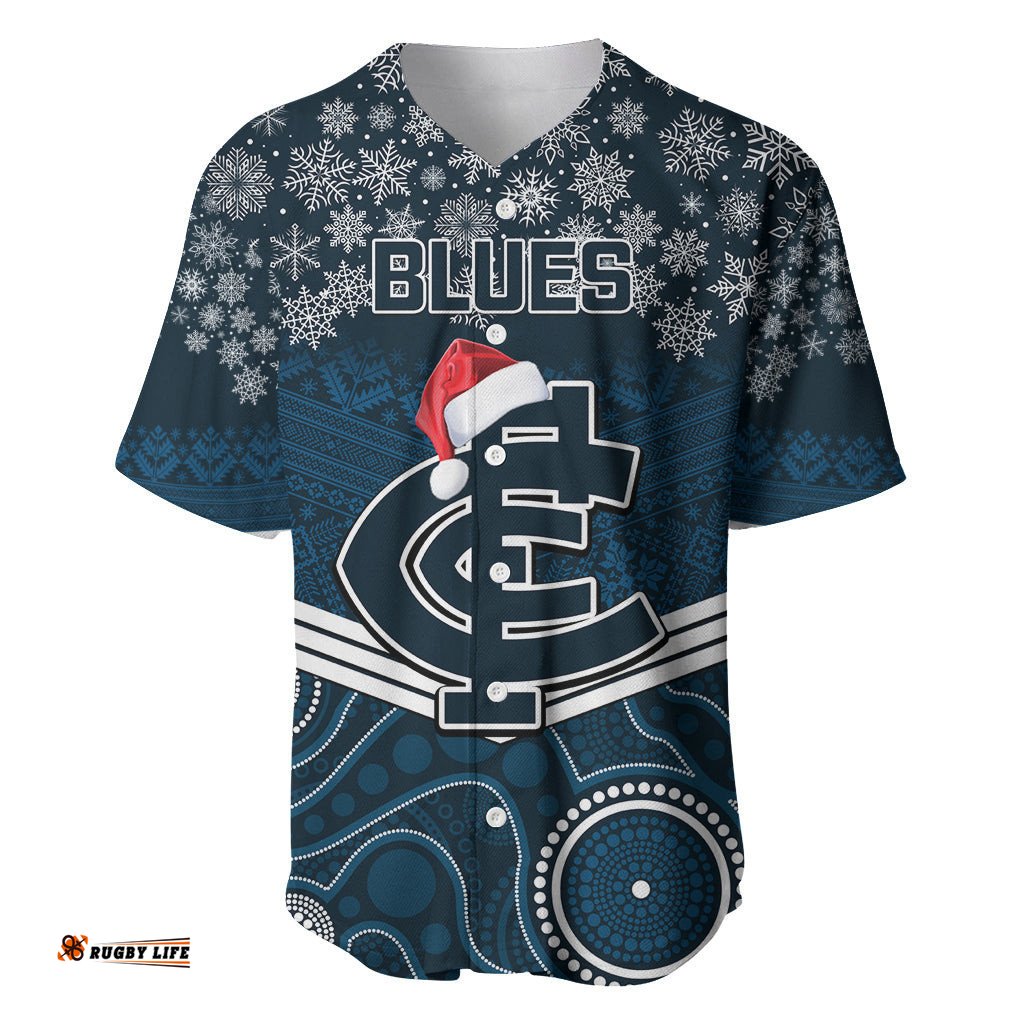 Custom Blues Football Christmas Baseball Jersey Shirt Merry Xmas Mix Aboriginal Art