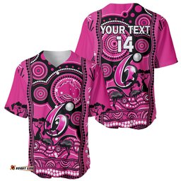 Custom Sydney Sixers Cricket Baseball Jersey Shirt Happy Australia Day Aboriginal Art