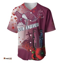 Custom Sea Eagle Rugby ANZAC Baseball Jersey Shirt The Military Soldiers with Red Poppy