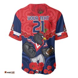 Custom Roosters Rugby ANZAC Baseball Jersey Shirt Sydney Gallipoli Soldier With Aboriginal Art