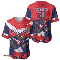 Custom Roosters Rugby ANZAC Baseball Jersey Shirt Sydney Gallipoli Soldier With Aboriginal Art