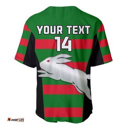 Custom Text And Number Rabbitohs Rugby Baseball Jersey Shirt Go Souths 1908 Sporty Style Black