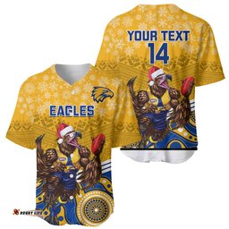 Custom Eagles Football Christmas Baseball Jersey Shirt Merry Xmas Mix Aboriginal Art