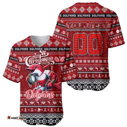 Personalized Dolphins Rugby Xmas Baseball Jersey Shirt Australia NRL Mascot