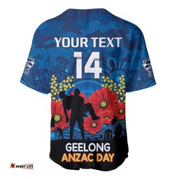 Custom Geelong Football ANZAC Baseball Jersey Shirt Gallipoli Camouflage With Poppies