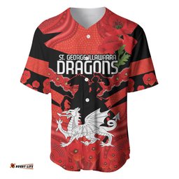 Custom Dragons Rugby ANZAC Baseball Jersey Shirt Gallipoli Soldier With Aboriginal Art