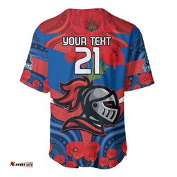 Custom Knights Rugby ANZAC Baseball Jersey Shirt Novocastrians Gallipoli Soldier With Aboriginal Art