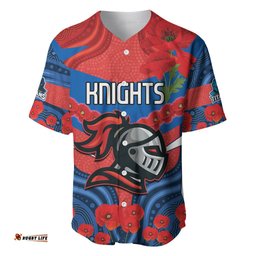 Custom Knights Rugby ANZAC Baseball Jersey Shirt Novocastrians Gallipoli Soldier With Aboriginal Art