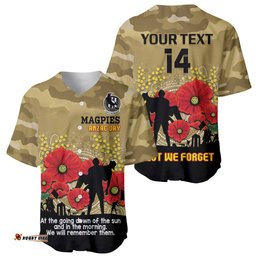 Custom Collingwood Football ANZAC Baseball Jersey Shirt Gallipoli Camouflage With Poppies