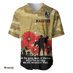 Custom Collingwood Football ANZAC Baseball Jersey Shirt Gallipoli Camouflage With Poppies