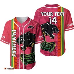 Custom Text And Number Panthers Rugby ANZAC Baseball Jersey Shirt Aboriginal Mix Poppy Camouflage Pink Ver.02