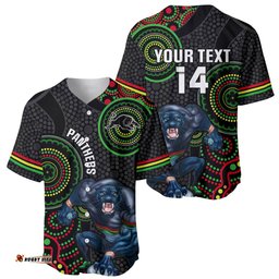 Custom NRL Panthers Baseball Jersey Shirt Indigenous Penrith Dynamic Black Version
