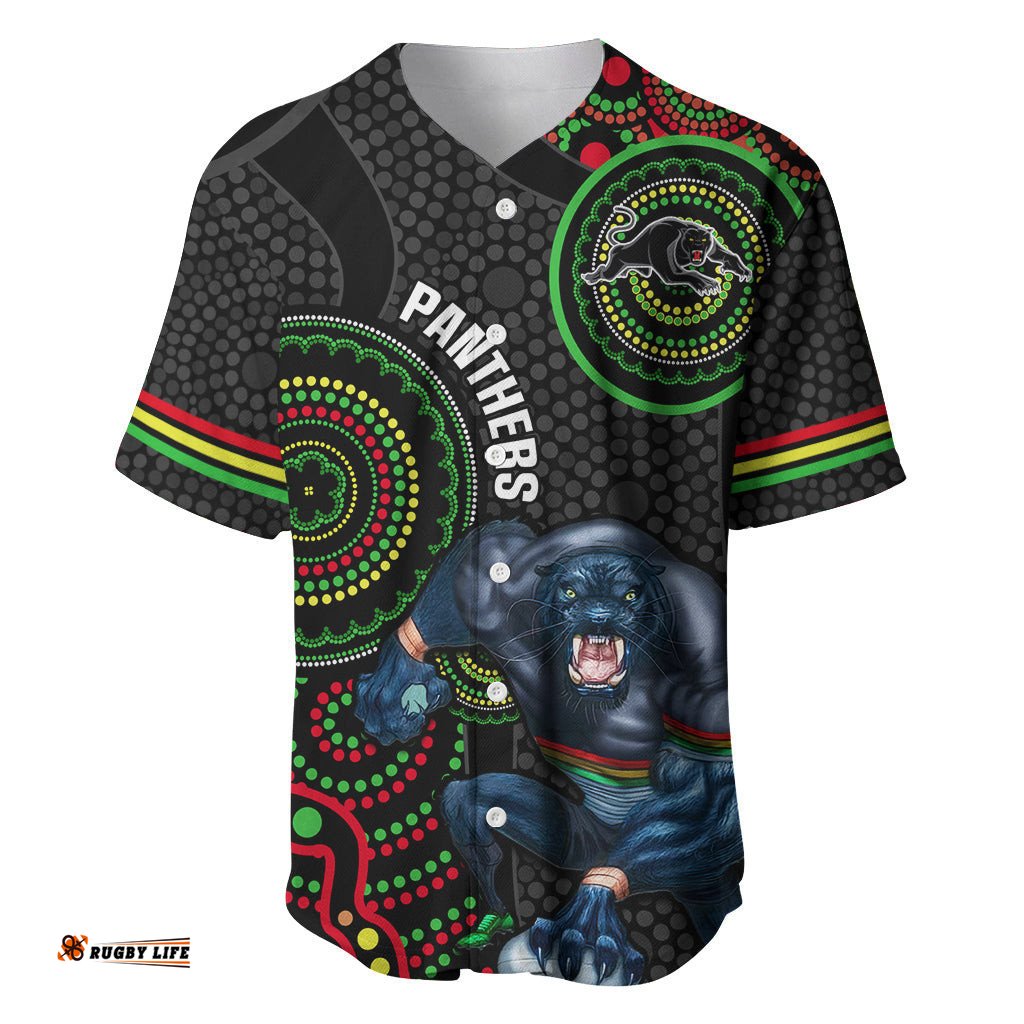 Custom NRL Panthers Baseball Jersey Shirt Indigenous Penrith Dynamic Black Version