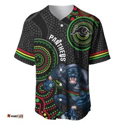 Custom NRL Panthers Baseball Jersey Shirt Indigenous Penrith Dynamic Black Version