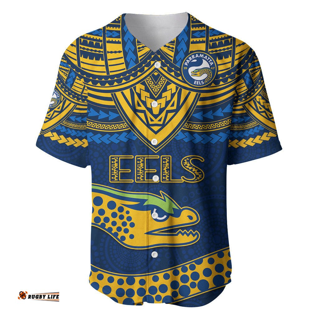 Custom Eels Rugby Baseball Jersey Shirt Polynesian and Aboriginal Vibe