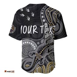 Personalised NAIDOC Week AFL Magpies Baseball Jersey Shirt Aboriginal Dot Art Lizard Mix Boomerang