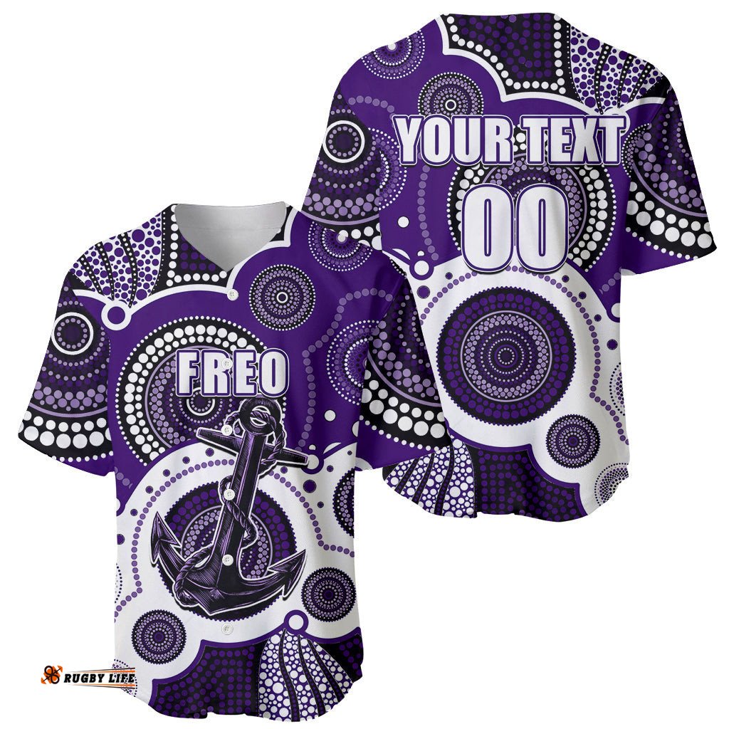 Custom Personalised And Number Freo AFL Baseball Jersey Shirt Aboriginal Patterns 01