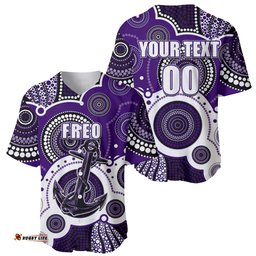 Custom Personalised And Number Freo AFL Baseball Jersey Shirt Aboriginal Patterns 01