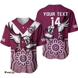 Custom Text And Number Sea Eagles Rugby Baseball Jersey Shirt Manly Warringah Indigenous Art