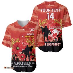 Custom Swans Football ANZAC Baseball Jersey Shirt Gallipoli Camouflage With Poppies