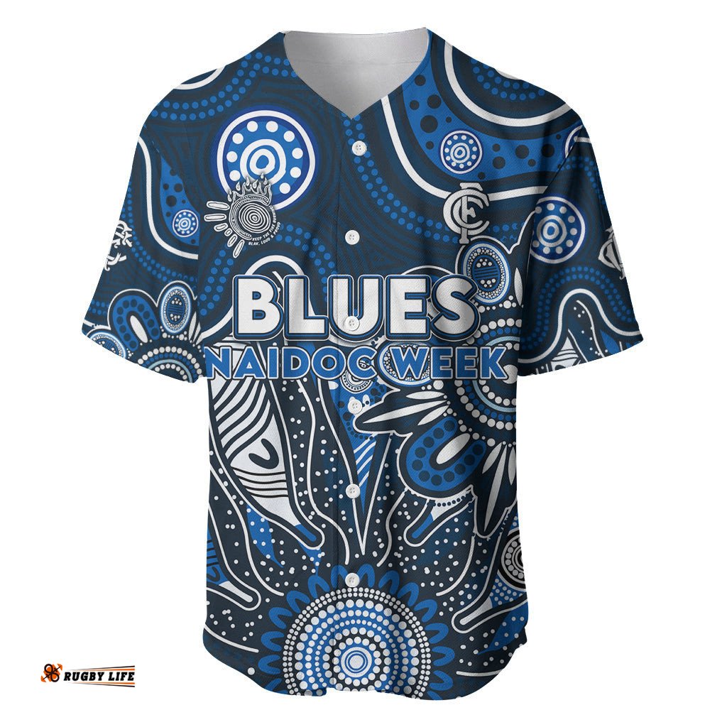 Personalised Blues NAIDOC Week 2024 Baseball Jersey Shirt Aussie Aboriginal Art