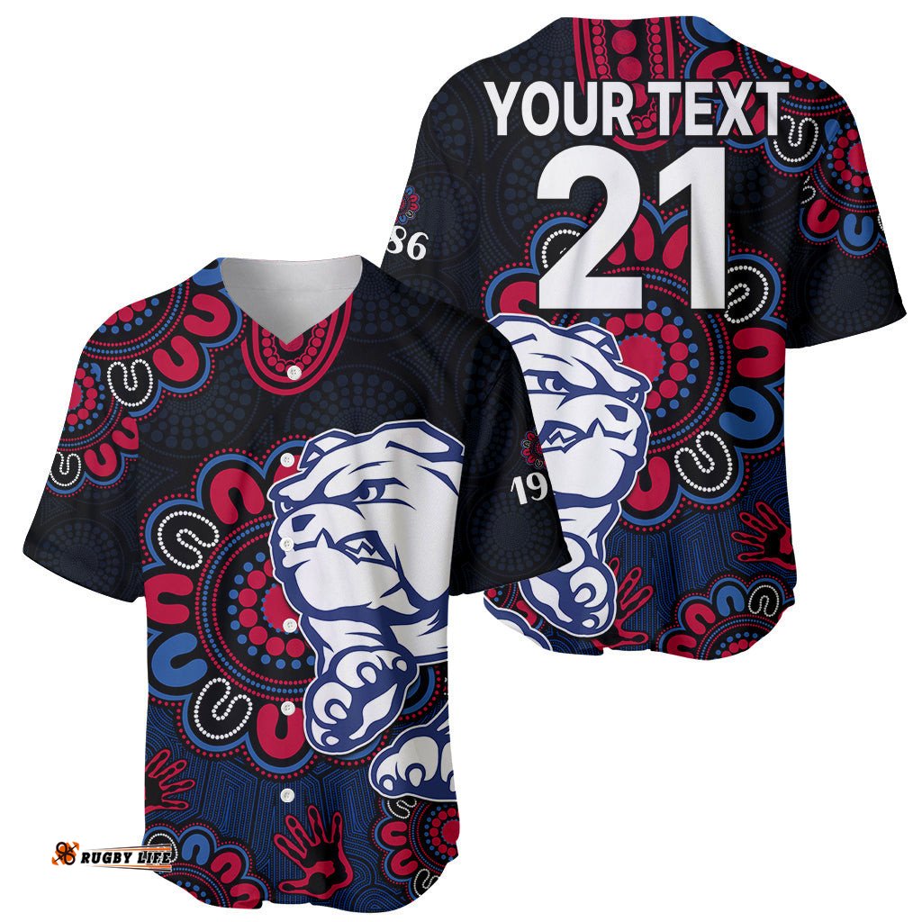 Custom Personalised AFL Western Bulldogs Dogs 1877 Aboriginal Baseball Jersey Shirt 02