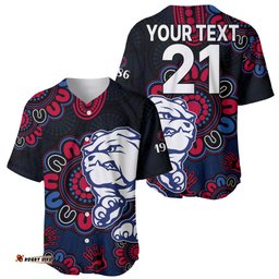 Custom Personalised AFL Western Bulldogs Dogs 1877 Aboriginal Baseball Jersey Shirt 02