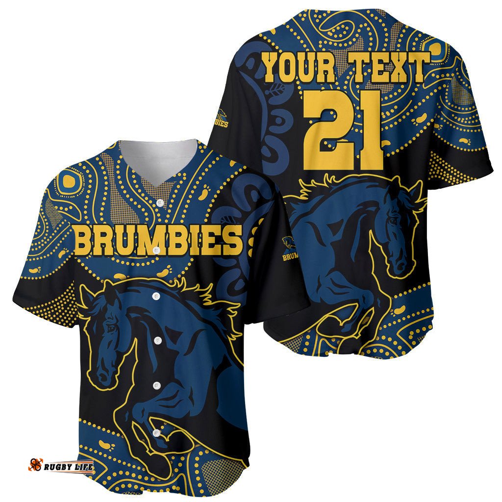 Custom Text And Number Brumbies Rugby Union Baseball Jersey Shirt Australia indigenous Aboriginal