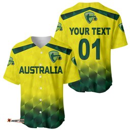 Custom Personalised Australia Cricket Baseball Jersey Shirt Aussie Unique Gradient Yellow Vibes 01