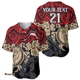 Custom Dolphins Rugby Baseball Jersey Shirt Reddy Hibiscus and Turtle With Polynesian Pattern