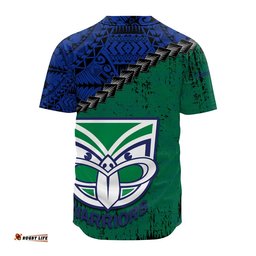 New Zealand Warriors Baseball Jersey Shirt Grunge Polynesian Tattoo NRL