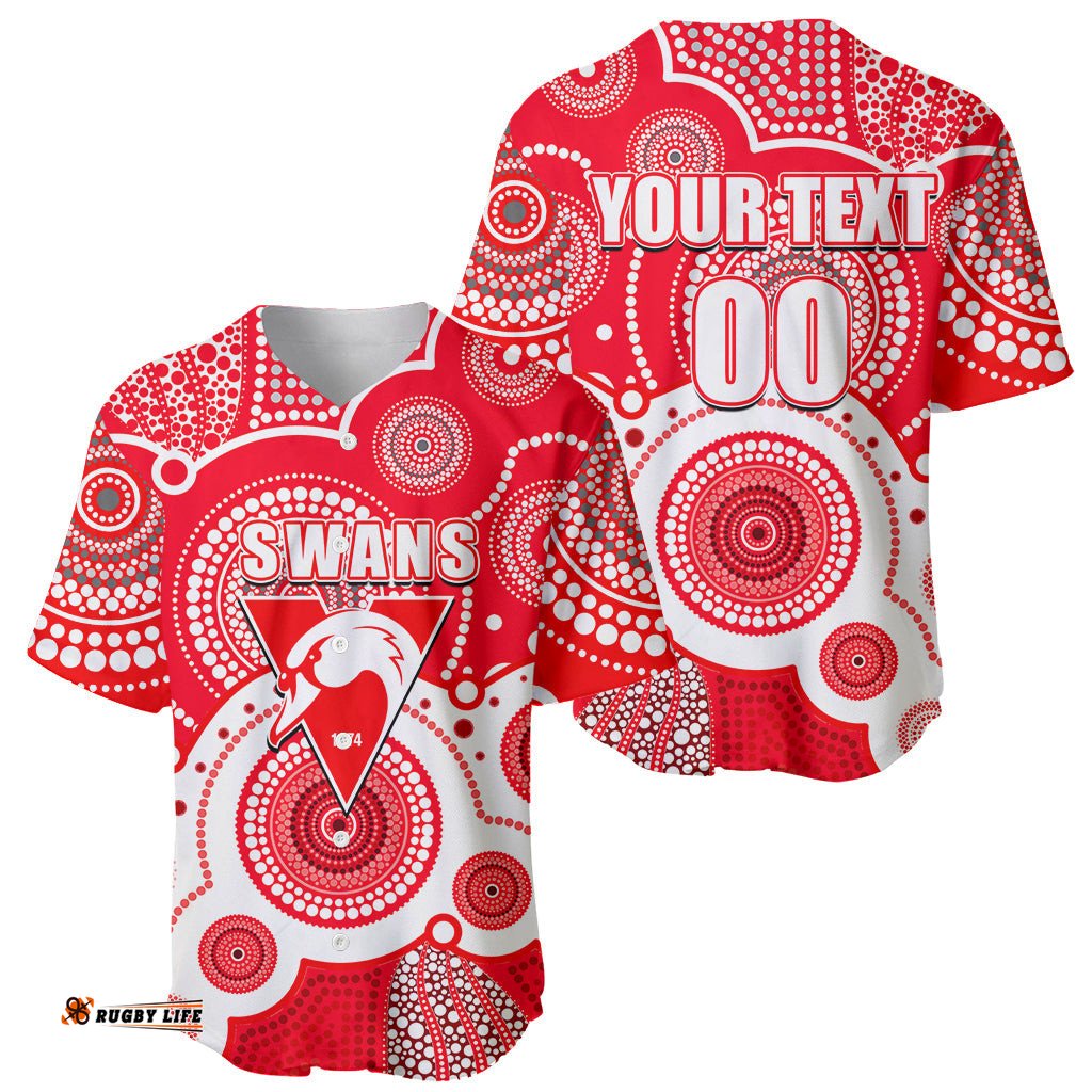 Custom Personalised And Number Swans AFL Baseball Jersey Shirt Aboriginal Patterns 07