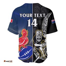 Custom New Zealand And France Rugby Baseball Jersey Shirt All Black With Les Bleus Together World Cup