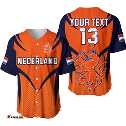Custom Text and Number Netherlands Cricket Baseball Jersey Shirt T20 World Cup Nederland Lion Ver.01