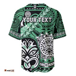 Personalised Te Reo Maori New Zealand Baseball Jersey Shirt Aotearoa Kia Haka Maori Tribal Tattoo Green Style