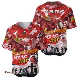 Personalised Dragons ANZAC Day Baseball Jersey Shirt Aboriginal Rising Sun