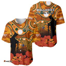 Wallabies Rugby ANZAC Baseball Jersey Shirt Aboriginal Camouflage Lest We Forget