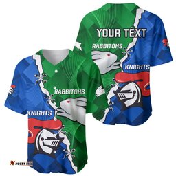 Personalised Knights and Rabbitohs Rugby Baseball Jersey Shirt Sporty Version