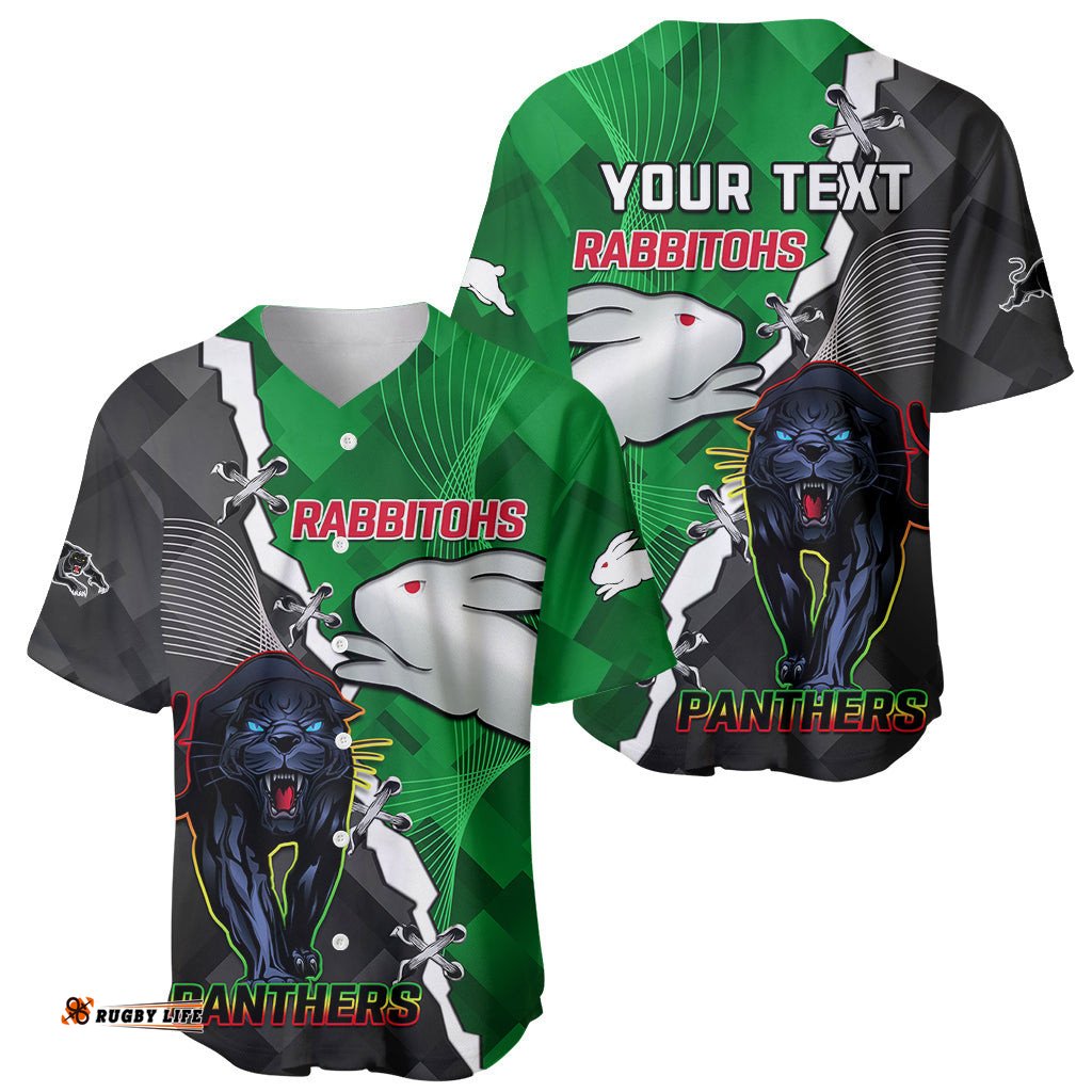 Custom Personalised Rabbitohs Mix Panthers Rugby Baseball Jersey Shirt Sporty Style