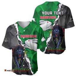 Custom Personalised Rabbitohs Mix Panthers Rugby Baseball Jersey Shirt Sporty Style