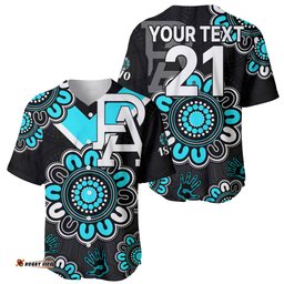 Custom Personalised AFL Port Adelaide Power 1870 Aboriginal Baseball Jersey Shirt 06