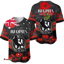 Magpies Football ANZAC Baseball Jersey Shirt Lest We Forget