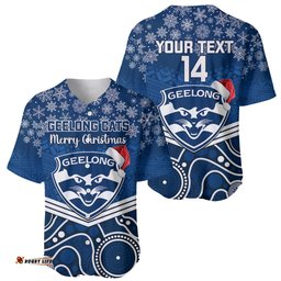 Custom Geelong Football Christmas Baseball Jersey Shirt Merry Xmas Mix Aboriginal Art